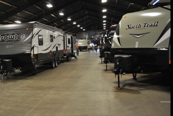 RVs and visitors on the show floor
