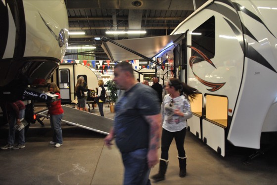 RVs and visitors on the show floor