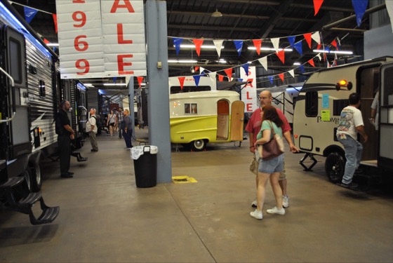 RVs and visitors on the show floor
