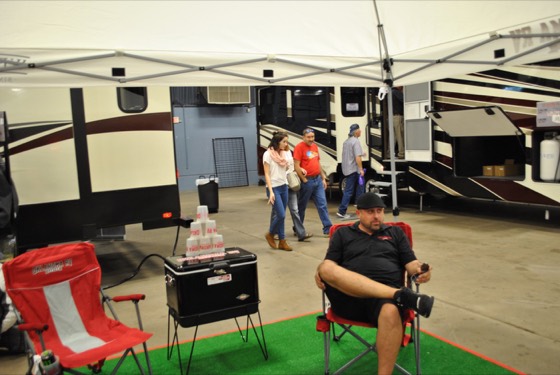 RVs and visitors on the show floor