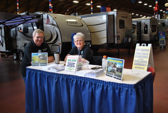 RVs and visitors on the show floor