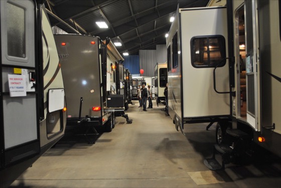 RVs and visitors on the show floor