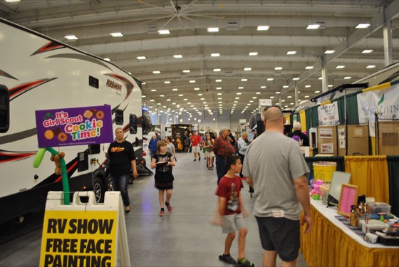 RVs and visitors on the show floor