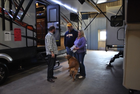 RVs and visitors on the show floor